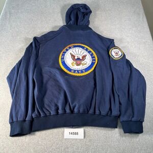 US Honor US Navy Full Zip Hoodie Mens 2XL Blue Ribbed Trim Embroidered Military